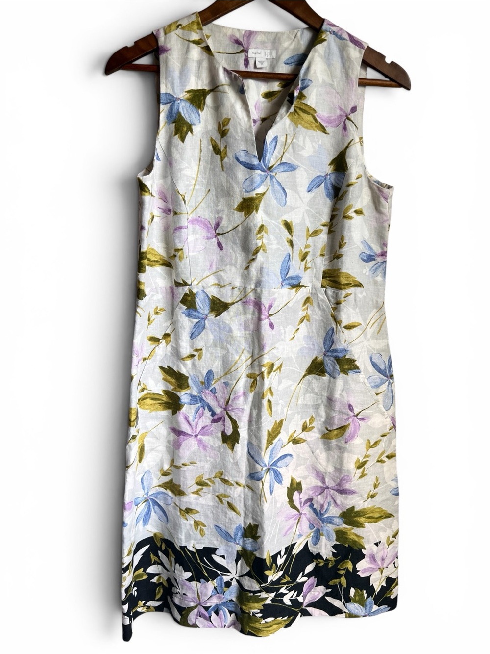 J Jill Love‎ Linen XS Sleeveless Floral Shift Dress Cottagecore Coastal